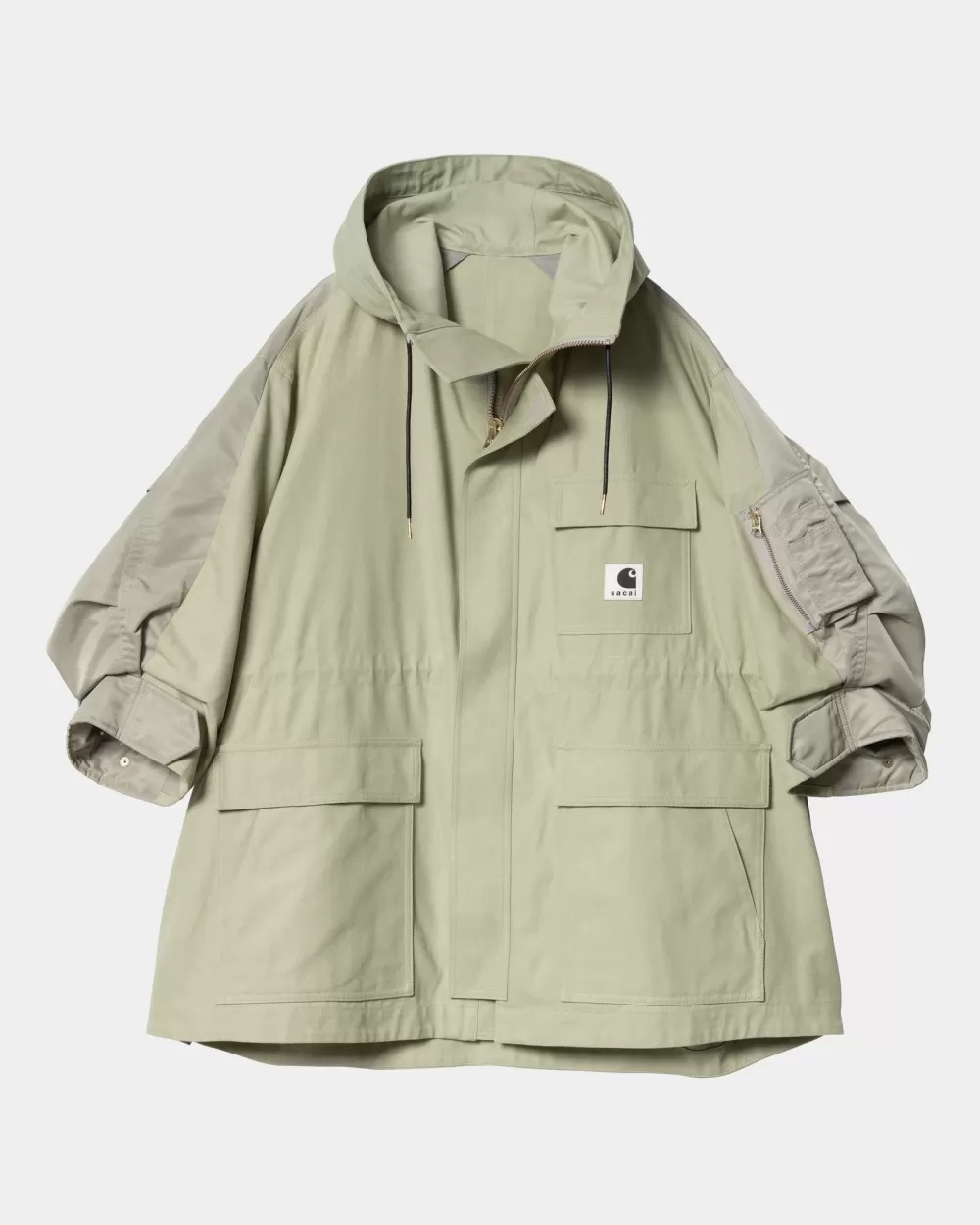 Online Sacai X Duck X Nylon Twill-Jas Voor Dames | Lichtgroen / Lichtkaki Vrouwen Jassen